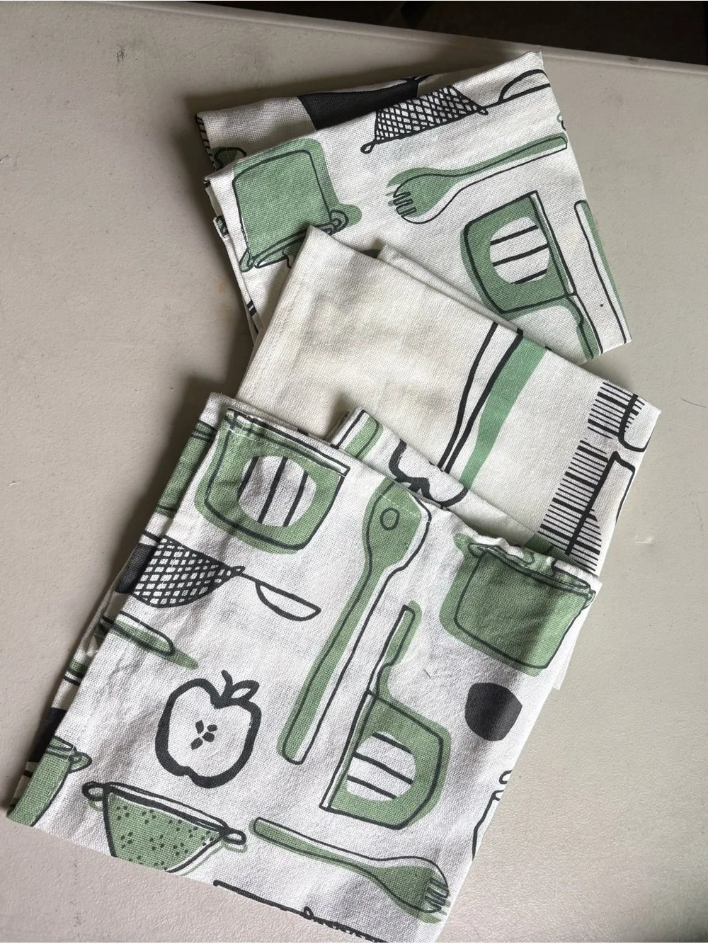 IKEA Green Kitchen Utensil Print Tea Towels - Set of 3